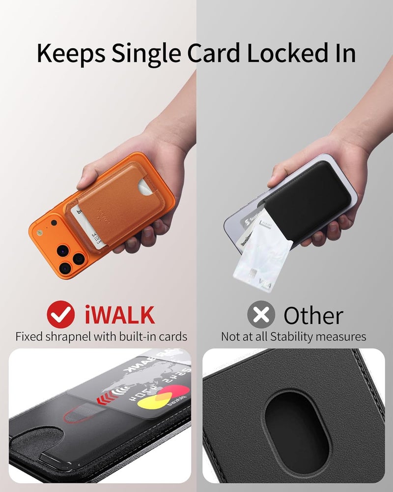 iWalk Stronger Magnetic Wallet, Upgraded for MagSafe Wallet, RFID Blocking, 5 Card Holder with Adjustable Stand, Slim Leather Phone Wallets for iPhone 17/16/15/14/13/12 Series, iPhone Wallets Orange - Image 5